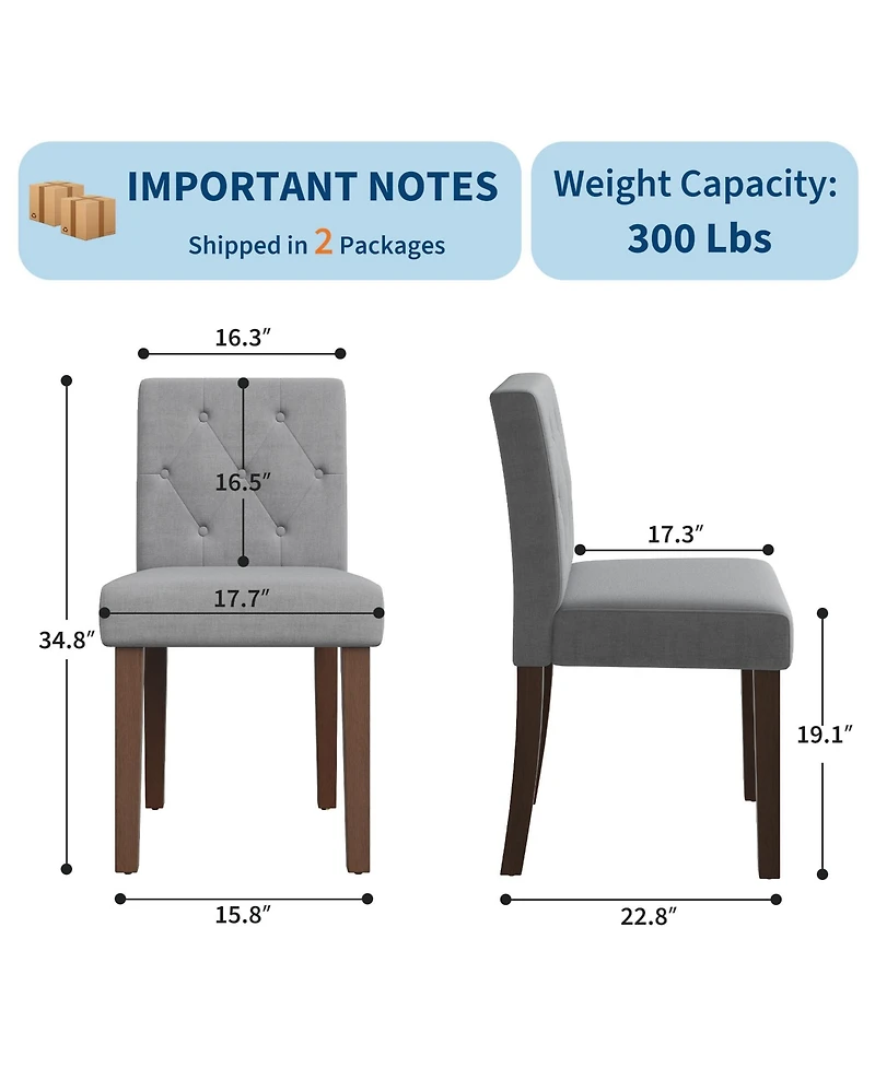 homfan Dining Chairs Set for 4, Cotton Linen Upholstered Chair with High Back and Wooden Legs, Kitchen/Living Room/Restaurant
