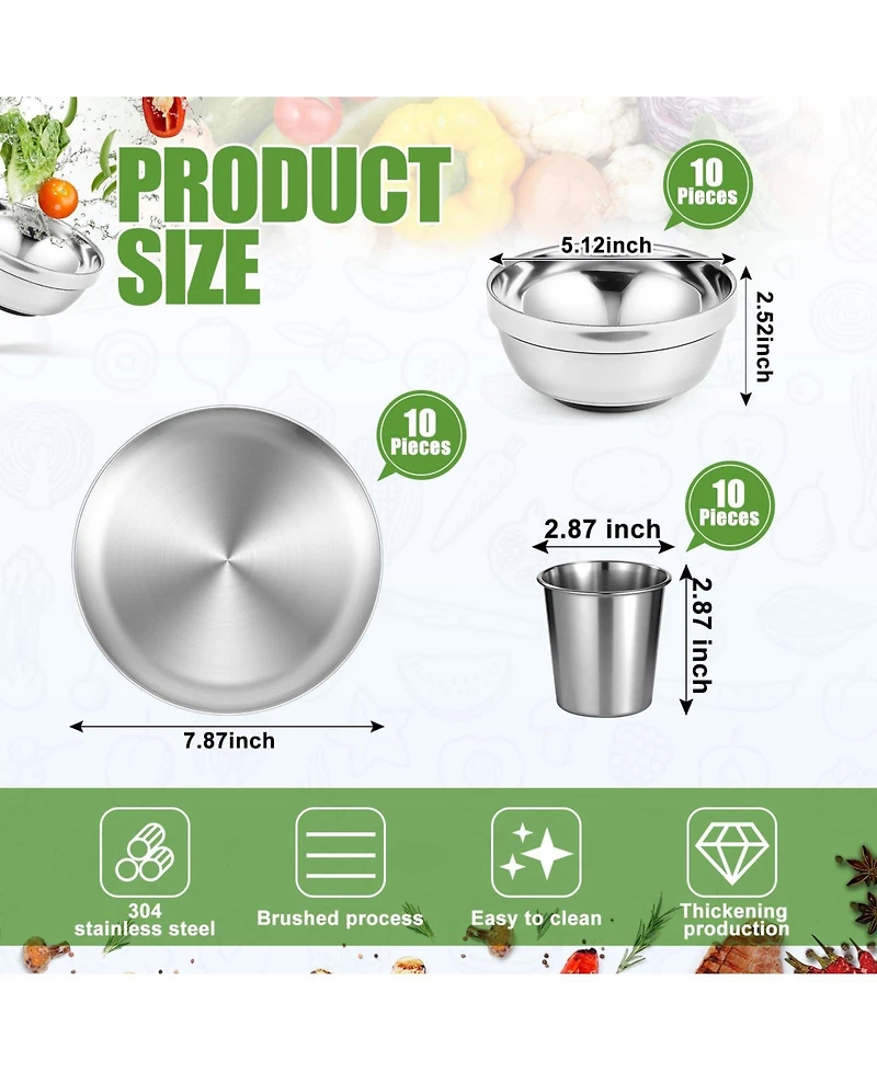 Piscifun Stainless Steel Camping Dinnerware Set Double Walled Insulated