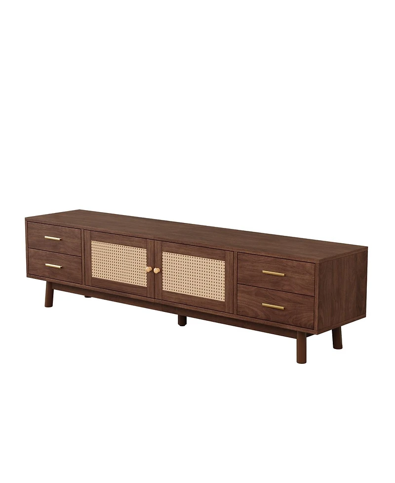 Streamdale Furniture 70" Modern Rattan Tv Stand with 4 Drawers and Storage for TVs up to 80