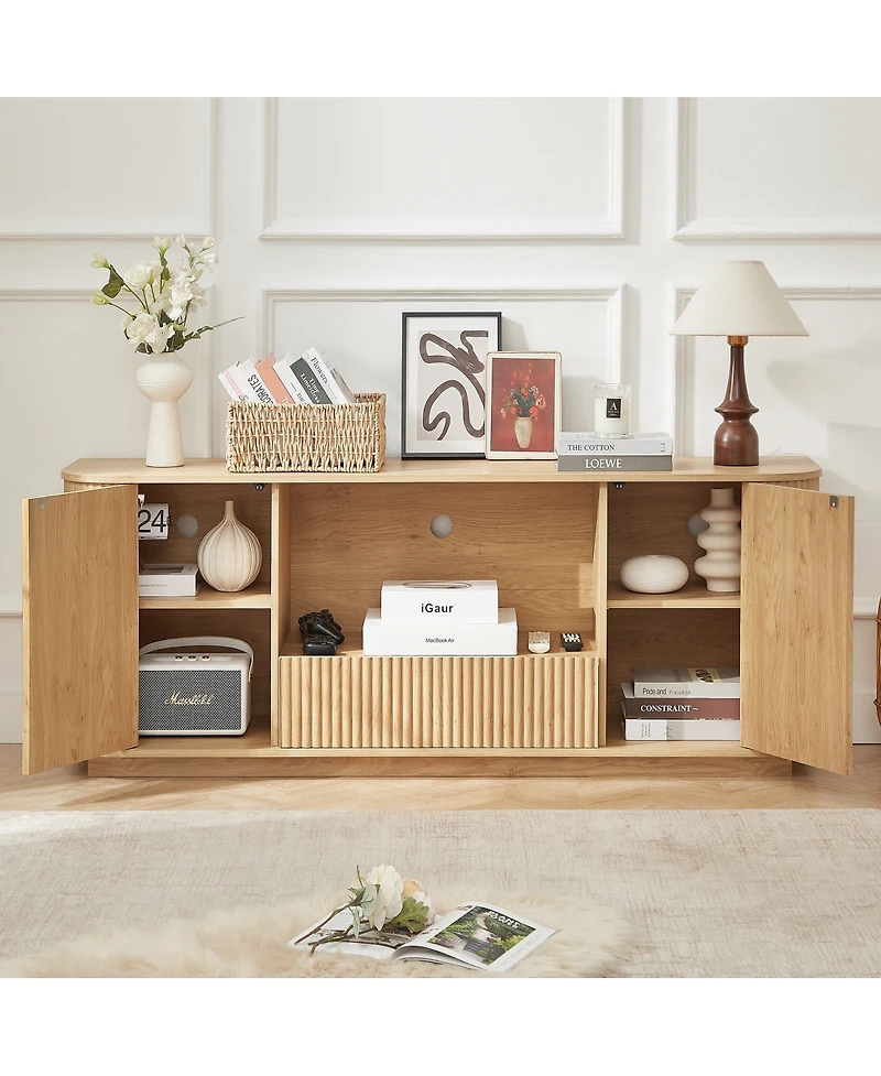 Streamdale Furniture 64-Inch Wavy Wooden Tv Stand and Storage Cabinet