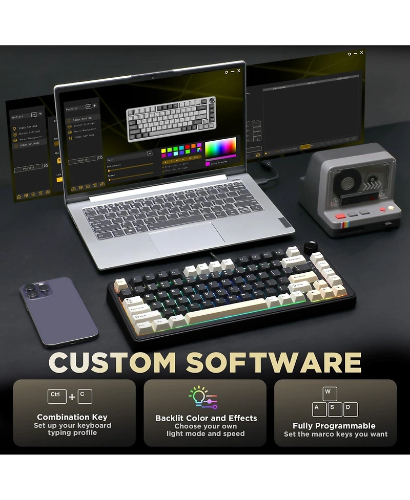 Lisen B75RGB Milk V2 Pbt Keycap Set for Mechanical Keyboards