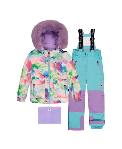 Deux par Toddler Girl (2T-5T) Two Piece Play Snowsuit Multicolored with A Diamond Pattern Turquoise and Purple Pants