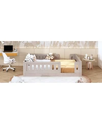 Streamdale Furniture Wood Platform Bed with Guardrail