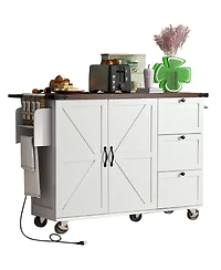 Streamdale Furniture 54.5'' Farmhouse Kitchen Island with Power Outlet Drop Leaf and Storage