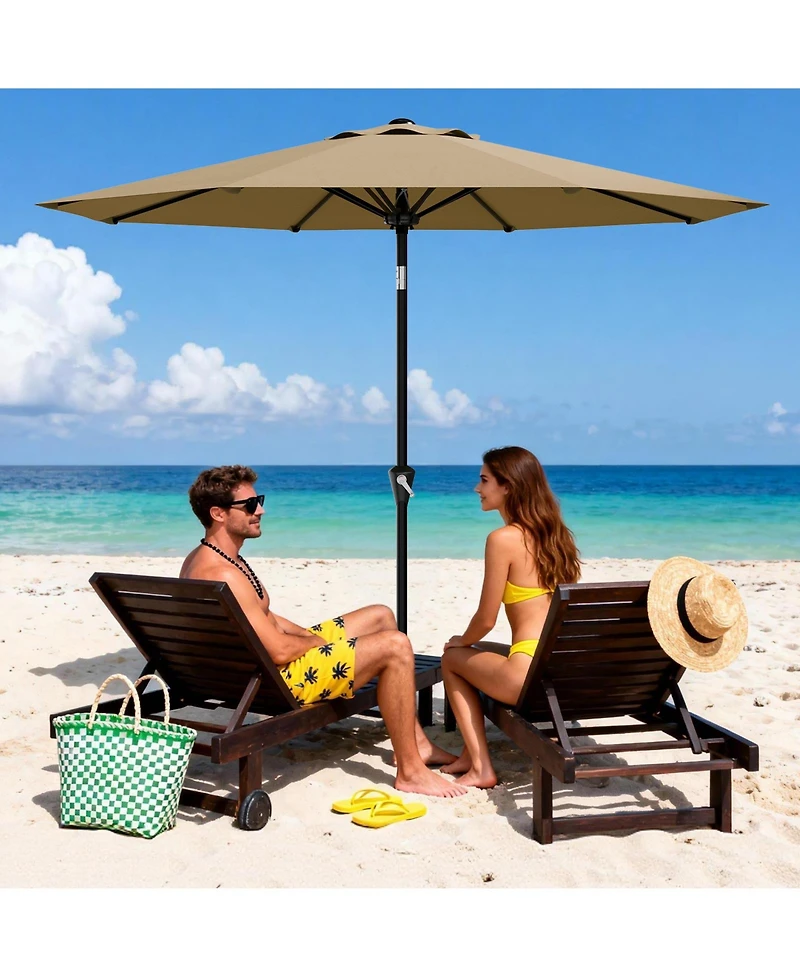 homfan 9Feet Outdoor Patio Umbrella With Protection, Crank And Push Button Tilt, 8 Sturdy Ribs, Sunshade For Garden Backyard Deck