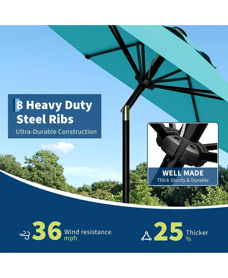 homfan 9Feet Outdoor Patio Umbrella With Protection, Crank And Push Button Tilt, 8 Sturdy Ribs, Sunshade For Garden Backyard Deck