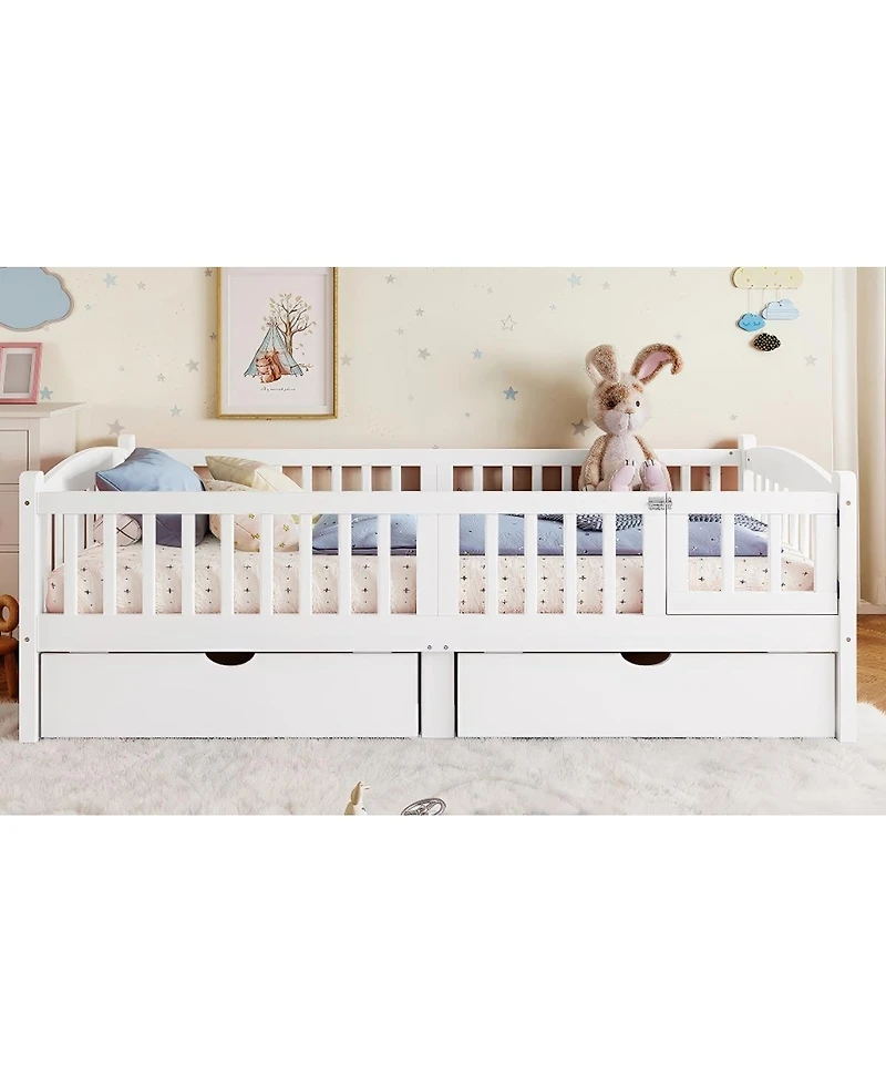 Streamdale Furniture Platform Bed with Storage and Guardrails