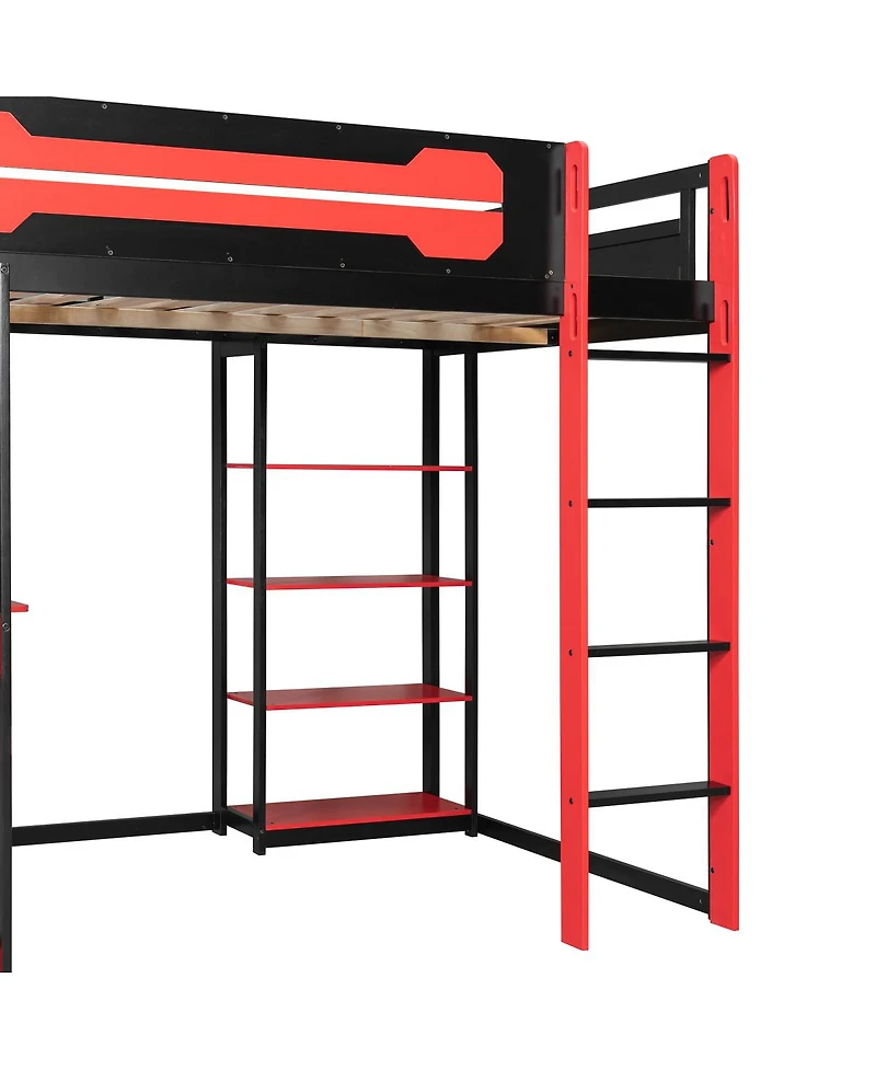 Streamdale Furniture Wood Loft Bed with Desk, Shelves, Power, Usb-c, Rgb Light