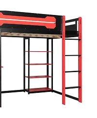 Streamdale Furniture Wood Loft Bed with Desk, Shelves, Power, Usb-c, Rgb Light