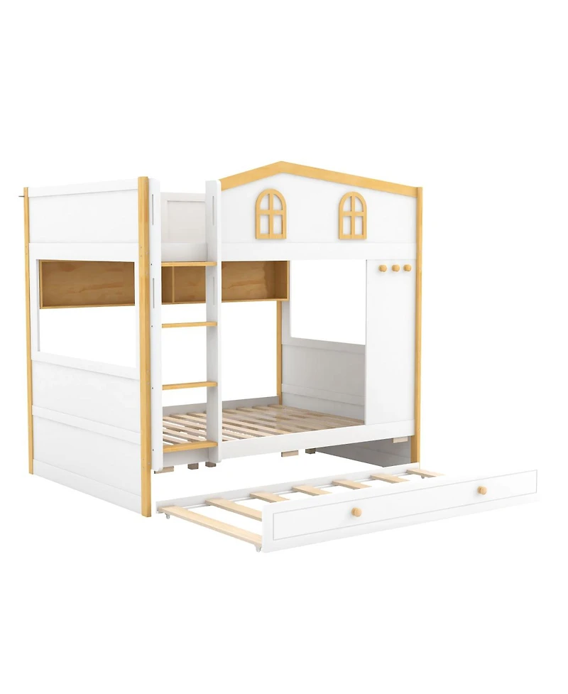 Streamdale Furniture Full over Full House Bunk Bed with Storage Shelves and Trundle
