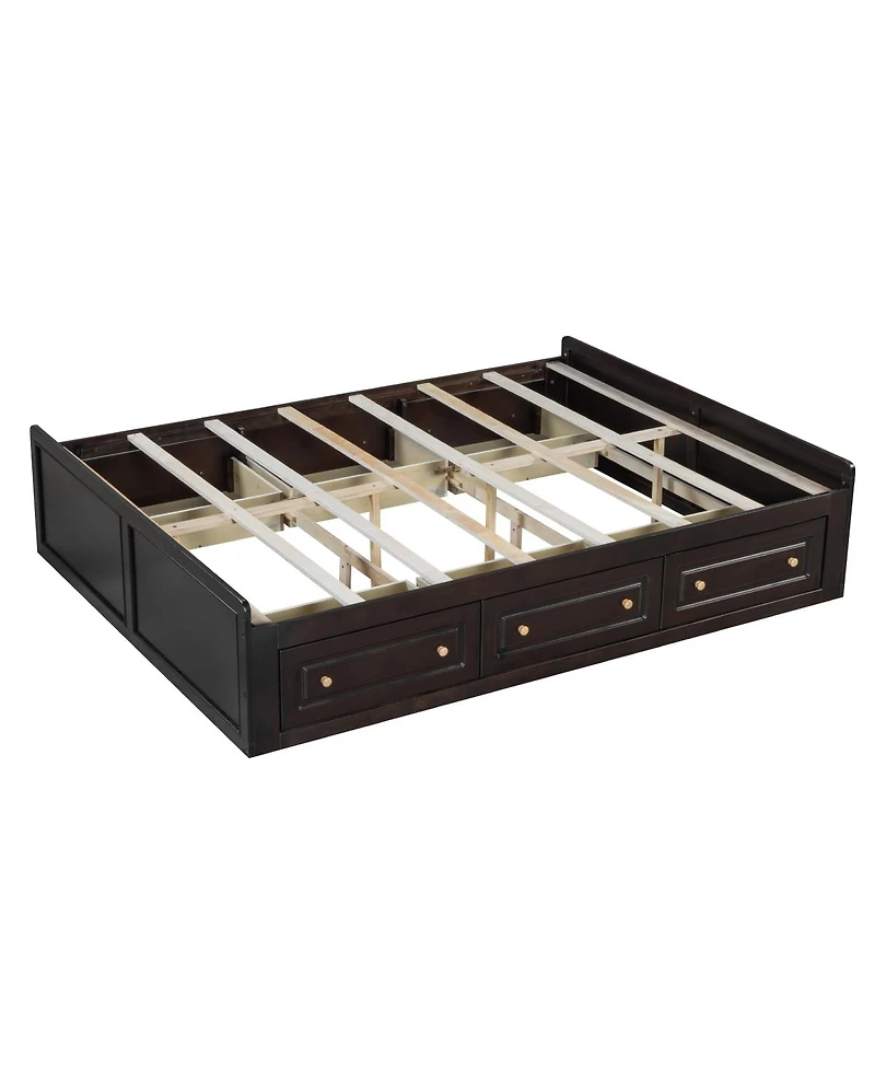 Streamdale Furniture Wood Queen Size Platform Bed Frame with 6 Drawers, Espresso
