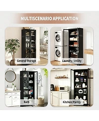 Boyel Living Storage Cabinet 72 Inch Tall 5 Shelf Glass Door Metal Organizer