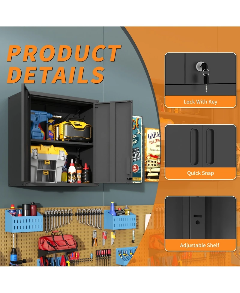 Boyel Living 30 Inch Wall Mounted Storage Cabinet Steel Adjustable Shelf Locking Doors