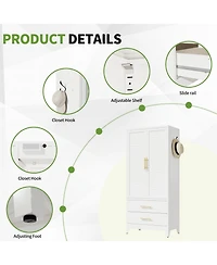 Boyel Living Metal Wardrobe Cabinet with Hanging Rod Drawers Adjustable Shelf
