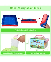 homfan 43Pieces Construction Sand Toy Set for Kids - 3lbs Play Sand, 6 Mini Trucks, Castle Molds, Tools, Collapsible Sandbox and Storage Bin
