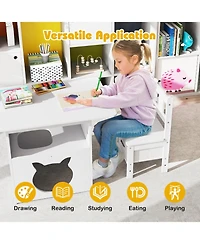 Slickblue Kids Table and Chairs Set 3 Piece Wooden Furniture with Cat House
