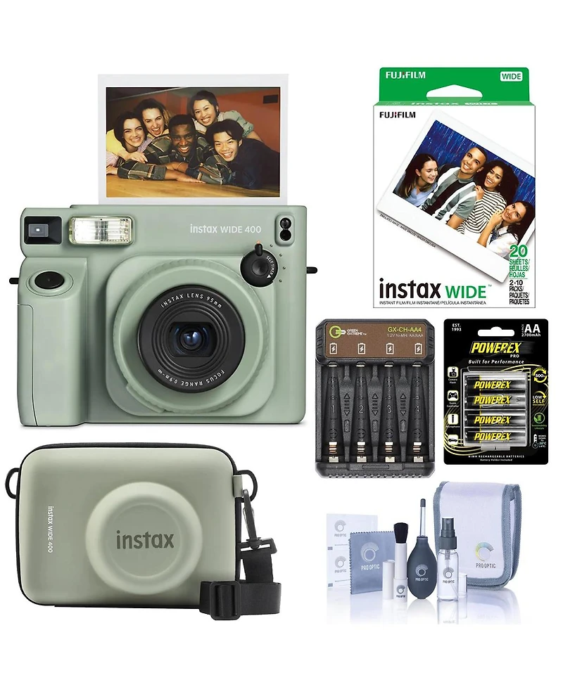 Fujifilm Instax Wide 400 Instant Film Camera, Bundle with Case, 20x Color Print Film, 4x Ni-mh Battery, Gx-ch-AA4 Charger and Cleaning Kit