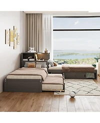 Streamdale Furniture L-Shaped latform Bed with Storage, Desk, Trundle, Led