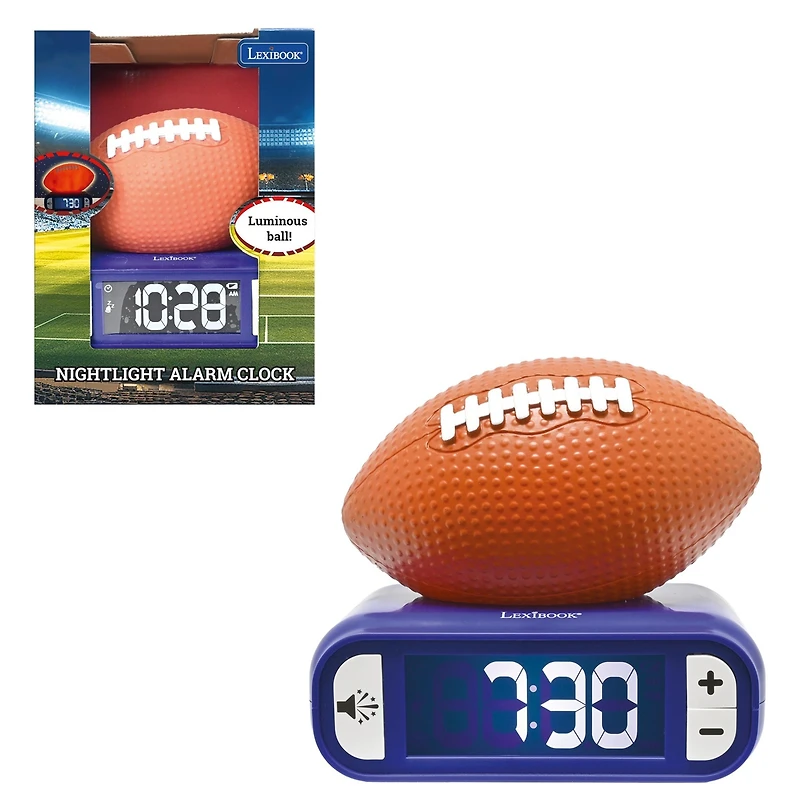 Lexibook, American Football, Night Light Alarm Clock, Sounds and Melodies, Backlit Lcd Screen, Luminescent, Snooze, RL800SO
