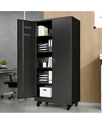 Boyel Living Garage Storage Cabinet Steel 4 Shelf Pegboard Doors Locking Wheels 900lb