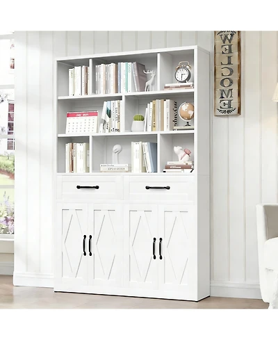 Boyel Living Tall Bookcase Storage Cabinet with Drawers and Doors Metal Organizer