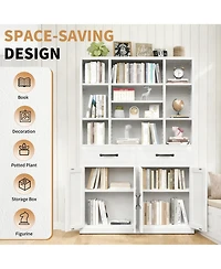 Boyel Living Tall Steel Bookcase with Drawers and Cabinets Adjustable Shelves