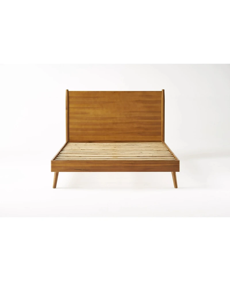 Streamdale Furniture Mid-Century Modern Bed Acacia Wood, No Box Spring