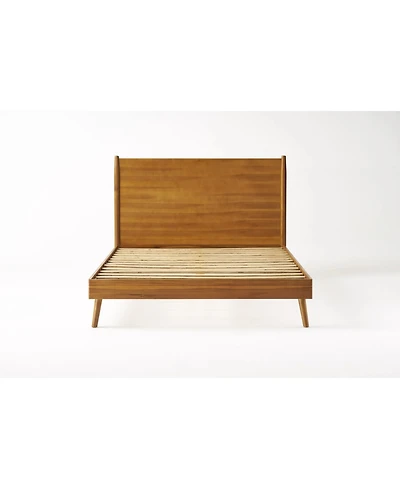 Streamdale Furniture Mid-Century Modern Bed Acacia Wood, No Box Spring