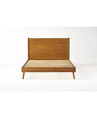 Streamdale Furniture Mid-Century Modern Bed Acacia Wood, No Box Spring