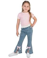 Rare Editions Girls' 2-6X Short-Sleeve Sweater and Demin Pleated Pants, 2-Piece Set