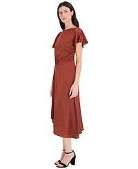 Maggy London Women's Short-Sleeve Midi Waistband Detail Dress