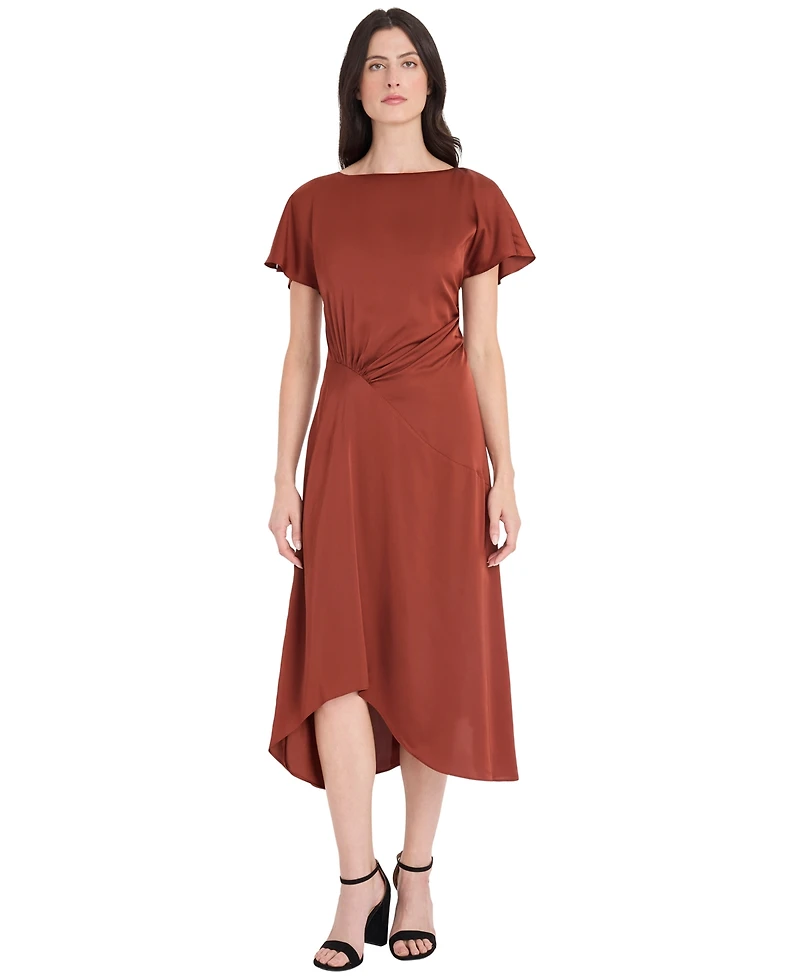 Maggy London Women's Short-Sleeve Midi Waistband Detail Dress