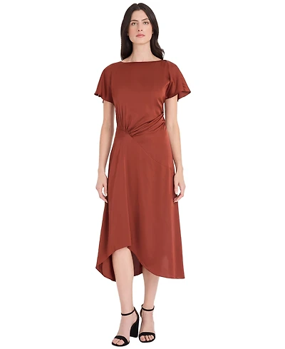 Maggy London Women's Short-Sleeve Midi Waistband Detail Dress