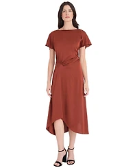 Maggy London Women's Short-Sleeve Midi Waistband Detail Dress