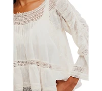 Free People Women's Lace-Trim Bell-Sleeve Scoop Neck Blouse