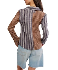 Free People Women's Distressed Paint-Splatter Button-Front Shirt
