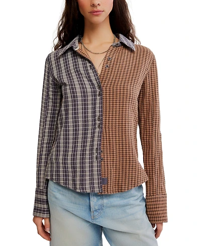 Free People Women's Distressed Paint-Splatter Button-Front Shirt