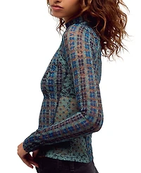 Free People Women's Sheer Floral Mesh Mock Neck Top