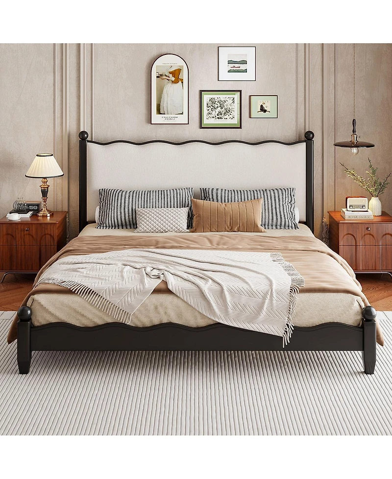 Streamdale Furniture Wood Platform Bed with Upholstered Headboard