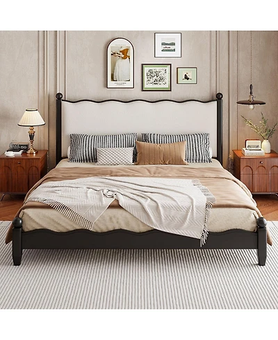 Streamdale Furniture Wood Platform Bed with Upholstered Headboard