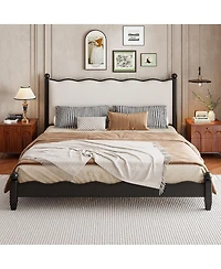 Streamdale Furniture Wood Platform Bed with Upholstered Headboard