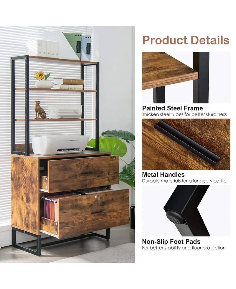 Mecale Letter-Size Lateral File Cabinet with Lock and Bookshelf