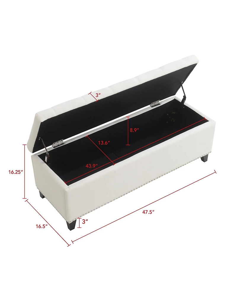 sumyeg 47.5-Inch Storage Ottoman Bench with Safety Hinge and Button-Tufted Linen Upholstery