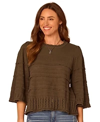 Democracy Women's Variegated-Stitch Scallop-Edge Cotton Sweater