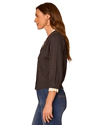Democracy Women's V-Neck Contrast Scallop-Edge Sweater Cardigan