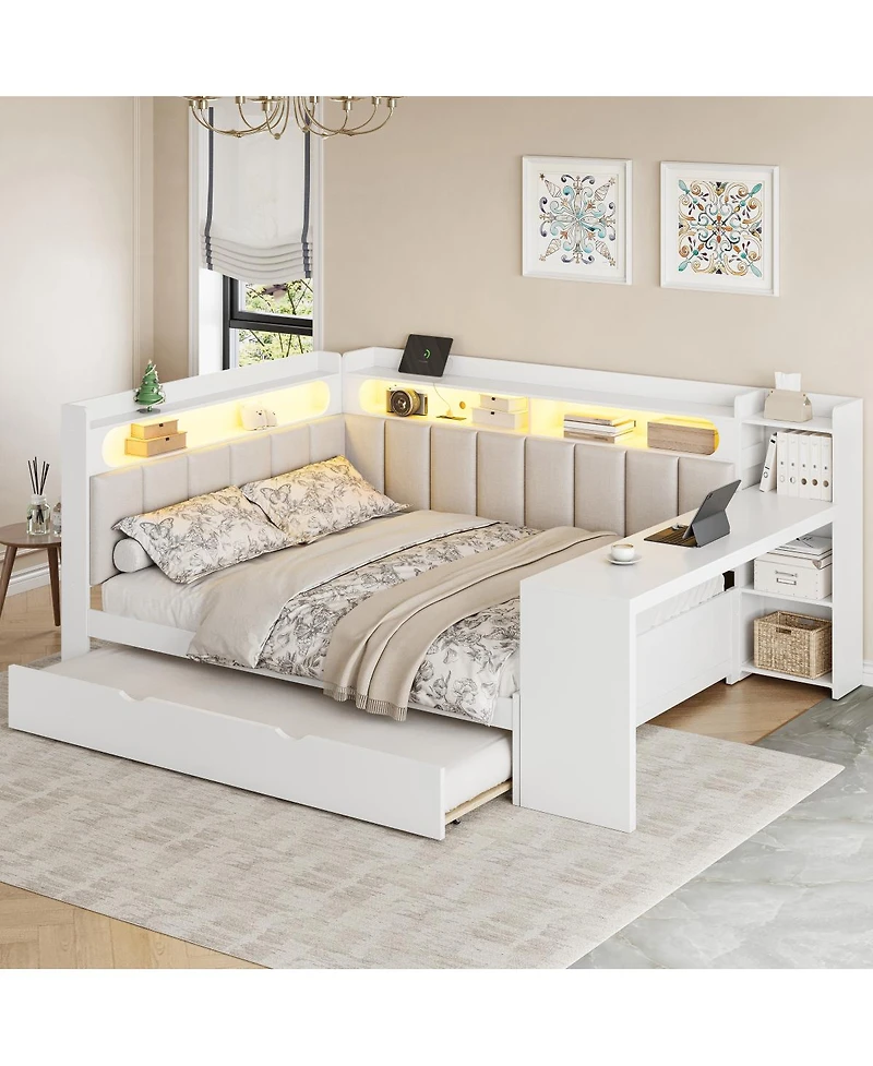 Streamdale Furniture Daybed with Storage, Trundle, Charging, Led, Desk