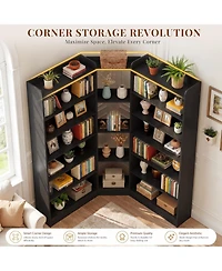 Aheaplus 71" Tall Corner Bookshelf with 15 Shelves, 7-Tiers L-Shaped Bookcase
