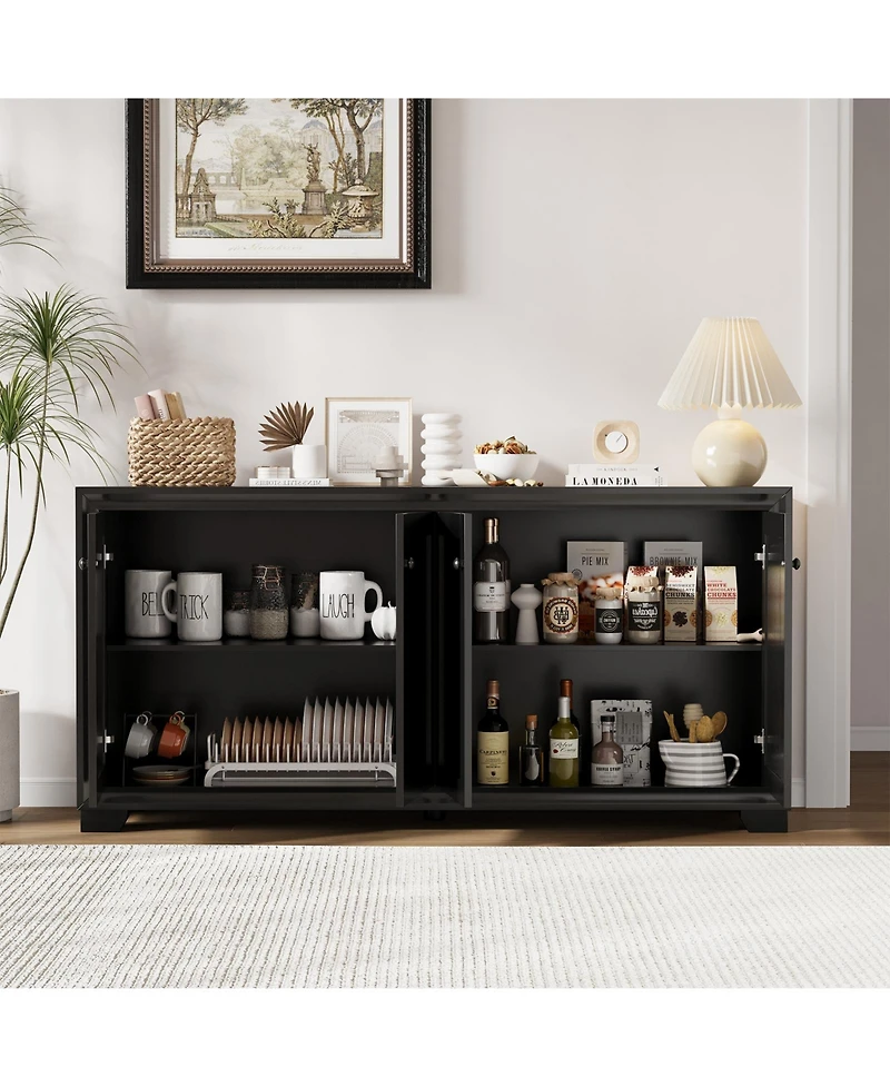 homfan 60" Buffet Cabinet – 4-Door Sideboard with Adjustable Shelves, Farmhouse Coffee Bar Console for Kitchen and Dining Room