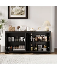 homfan 60" Buffet Cabinet – 4-Door Sideboard with Adjustable Shelves, Farmhouse Coffee Bar Console for Kitchen and Dining Room