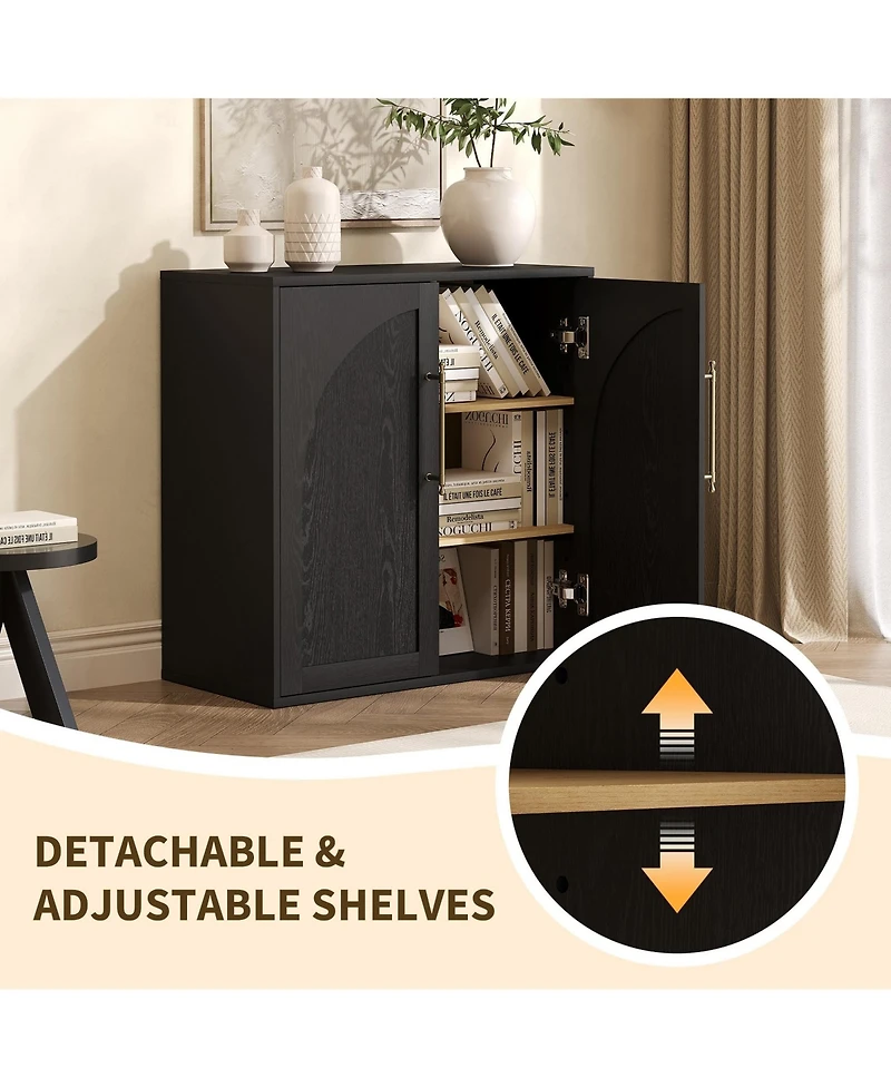 homfan Modern Farmhouse Arched Sideboard Storage Credenza with 2 Adjustable Shelves and Anti-Tip Kit, Buffet Cabinet for Kitchen and Coffee Bar